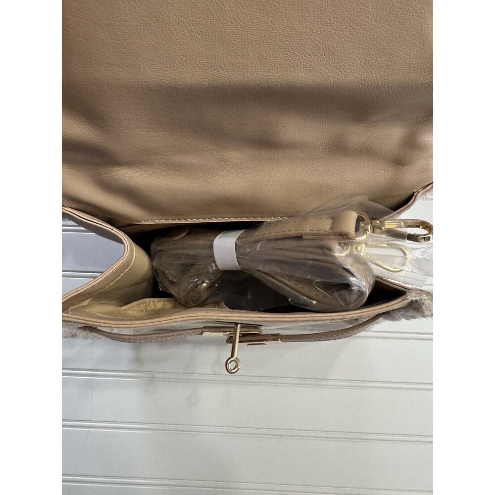 Badgley Mischka Vegan Leather Satchel Handbag w/ Fur Border, Brown NWT $159 - Picture 5 of 7